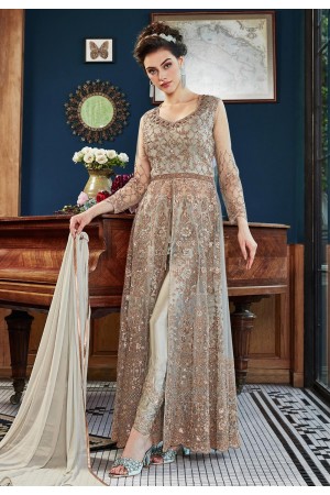 Gray satin embroidered center slit anarkali suit  4534A